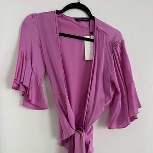 Silk Zara wrap top with ruffle sleeves